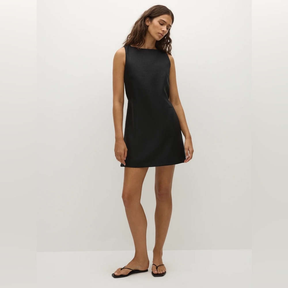 Faithfull the Brand Sleeveless Black Mini 100% Linen Dress(XS)(Size 2)